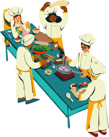 Geometric Flat Pencil Shaded Cooking Chefs